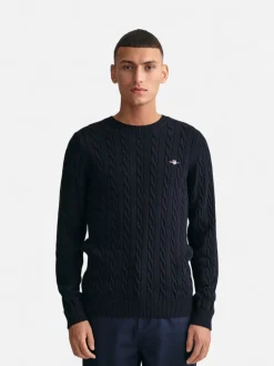 Gant miesten neulepusero Cotton Cable C-Neck, tummansininen