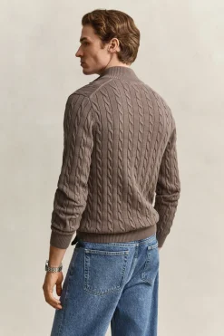 Gant miesten neulepusero Cotton Cable Half Zip, vaaleanruskea