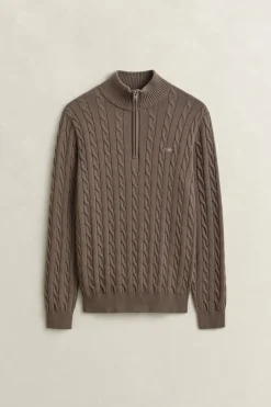 Gant miesten neulepusero Cotton Cable Half Zip, vaaleanruskea