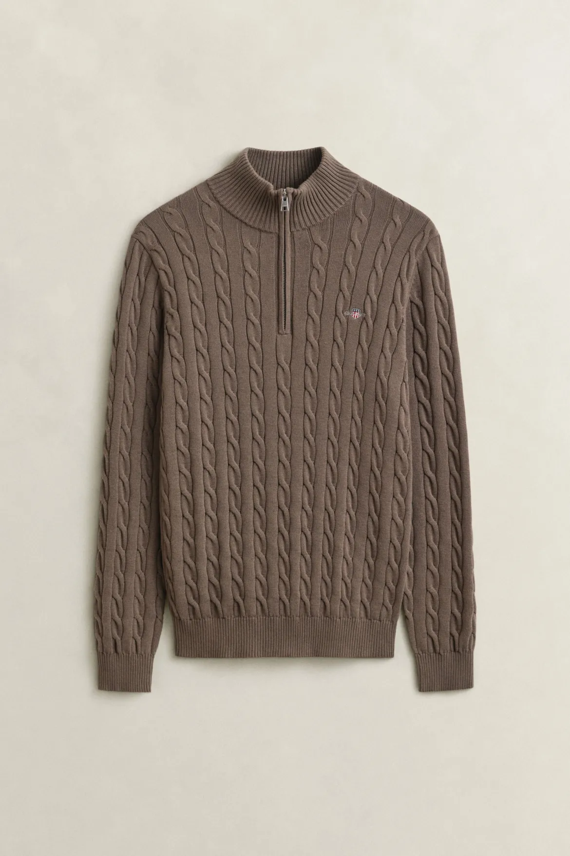 Gant miesten neulepusero Cotton Cable Half Zip, vaaleanruskea