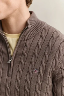 Gant miesten neulepusero Cotton Cable Half Zip, vaaleanruskea