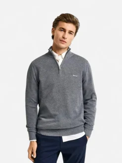 Gant miesten neulepusero Cotton Pique Half Zip, keskiharmaa