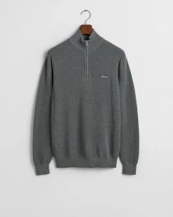 Gant miesten neulepusero Cotton Pique Half Zip, keskiharmaa