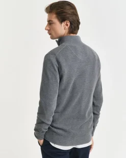Gant miesten neulepusero Cotton Pique Half Zip, keskiharmaa