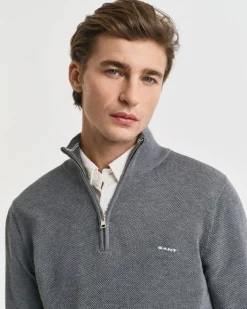 Gant miesten neulepusero Cotton Pique Half Zip, keskiharmaa