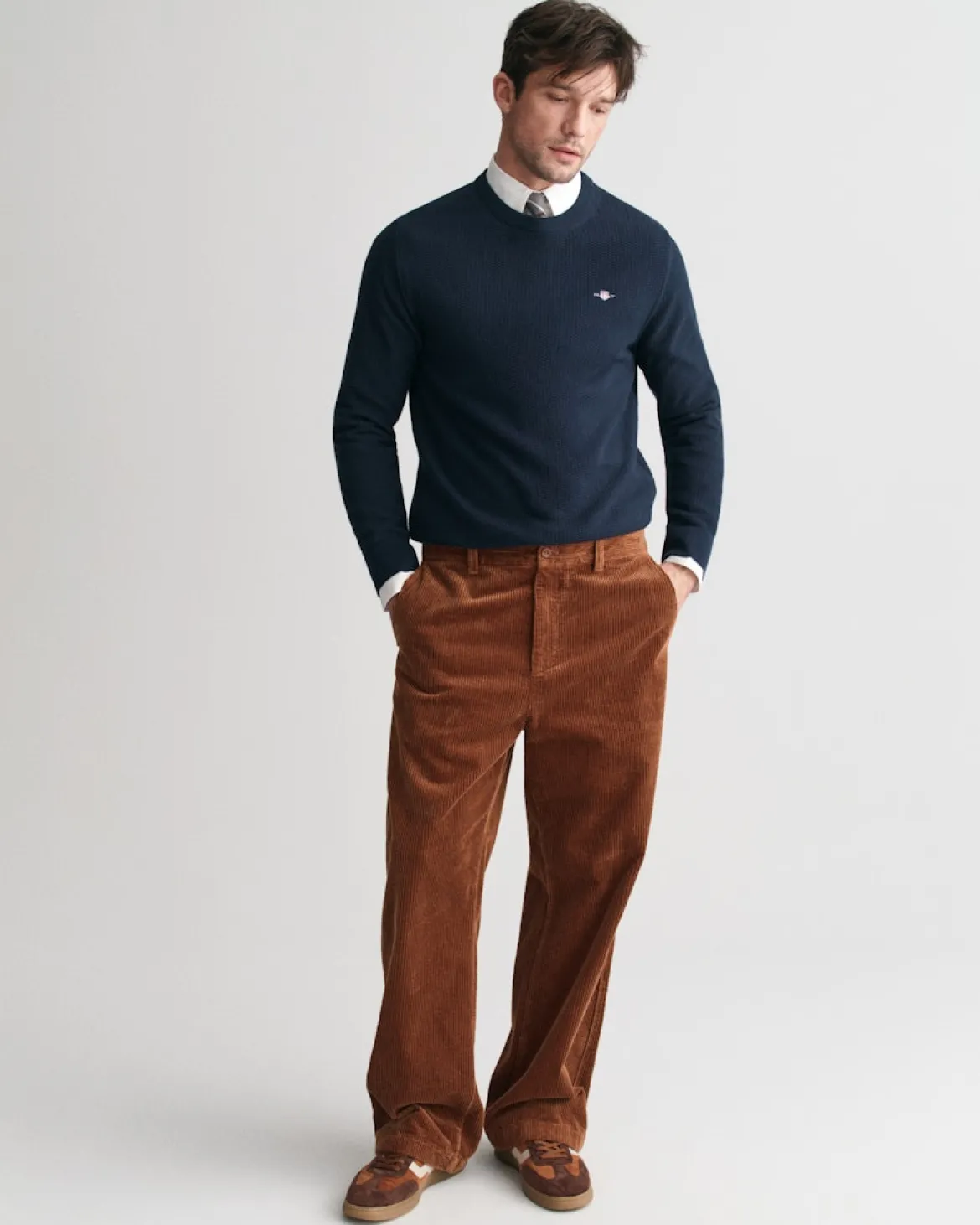 Gant miesten neulepusero, K COTTON MICRO TEXTURED C-NECK TUMMANSININEN