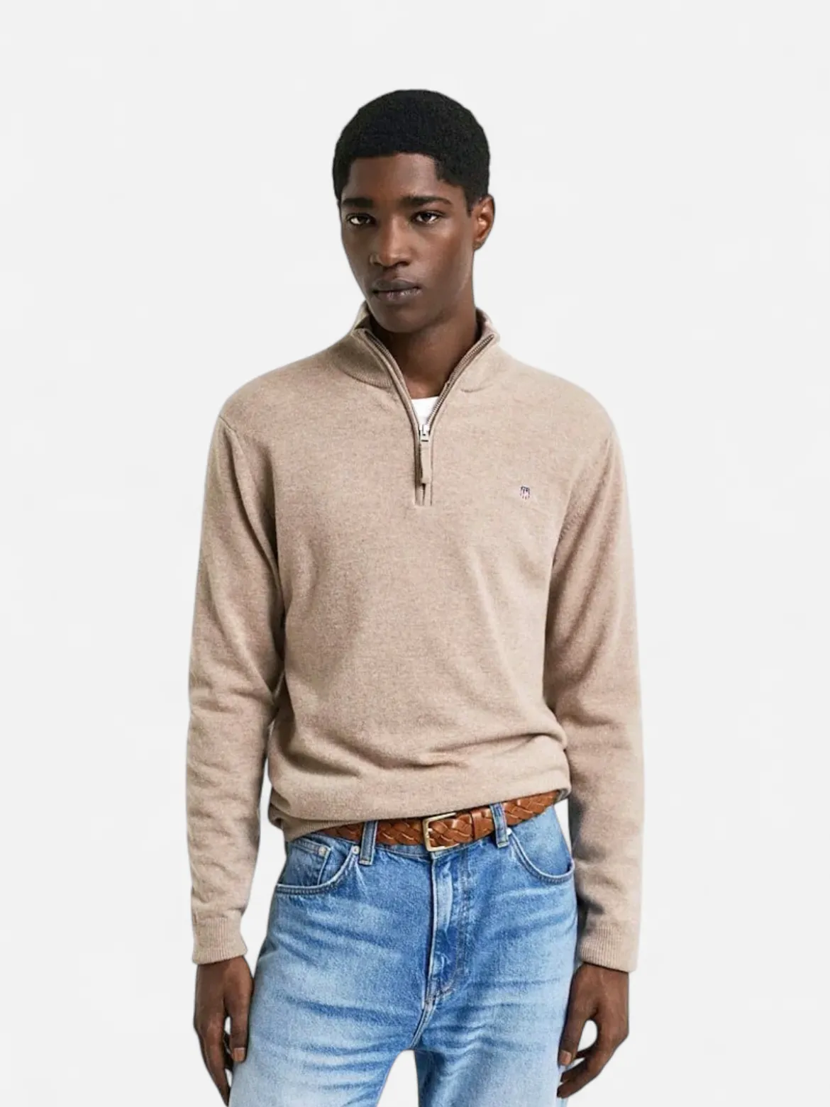 Gant miesten neulepusero, K SUPERFINE LAMBSWOOL HALF ZIP BEIGE