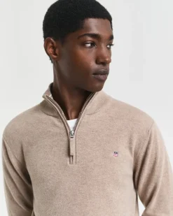 Gant miesten neulepusero, K SUPERFINE LAMBSWOOL HALF ZIP BEIGE