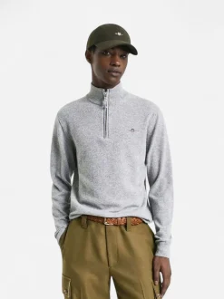 Gant miesten neulepusero, K SUPERFINE LAMBSWOOL HALF ZIP KESKIHARMAA