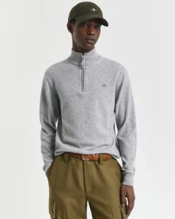 Gant miesten neulepusero, K SUPERFINE LAMBSWOOL HALF ZIP KESKIHARMAA