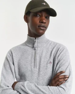 Gant miesten neulepusero, K SUPERFINE LAMBSWOOL HALF ZIP KESKIHARMAA