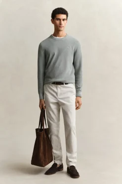 Gant miesten neulepusero Micro Textured Cotton C-Neck, vihreä
