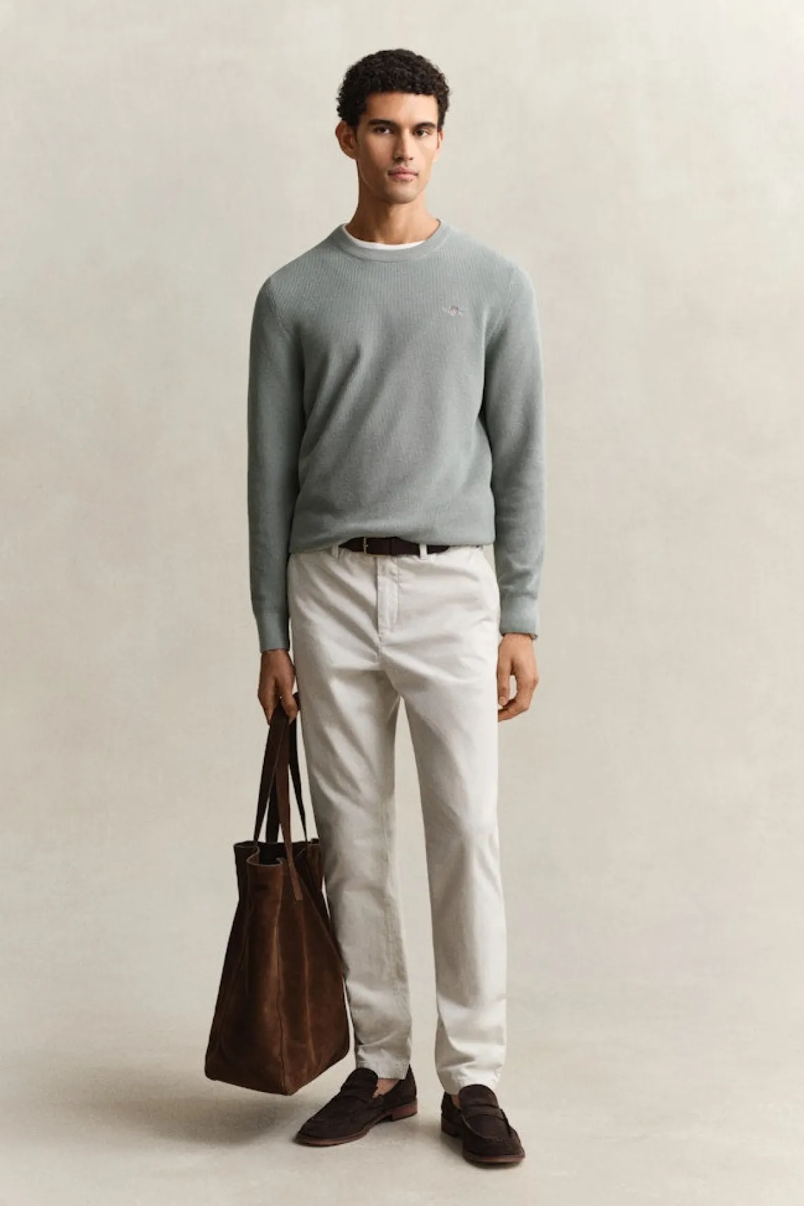 Gant miesten neulepusero Micro Textured Cotton C-Neck, vihreä