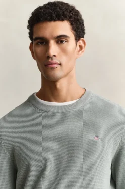 Gant miesten neulepusero Micro Textured Cotton C-Neck, vihreä