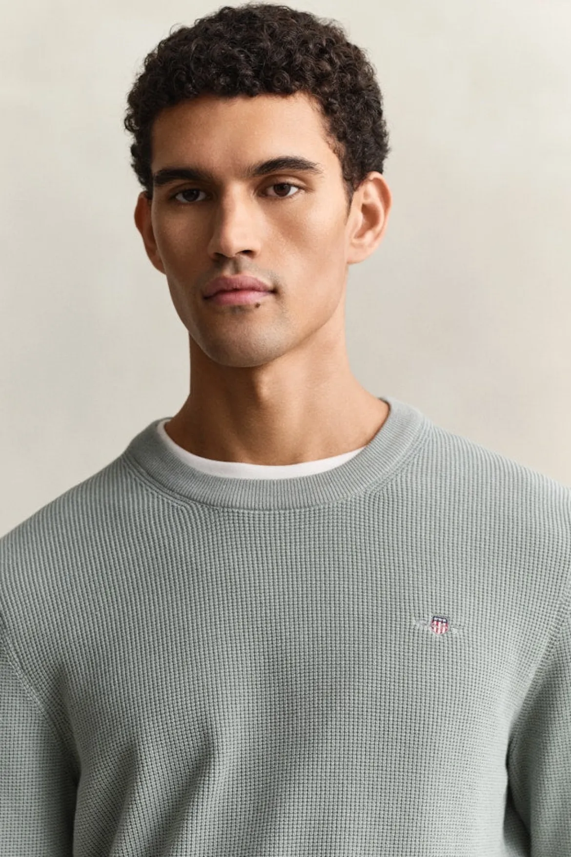 Gant miesten neulepusero Micro Textured Cotton C-Neck, vihreä