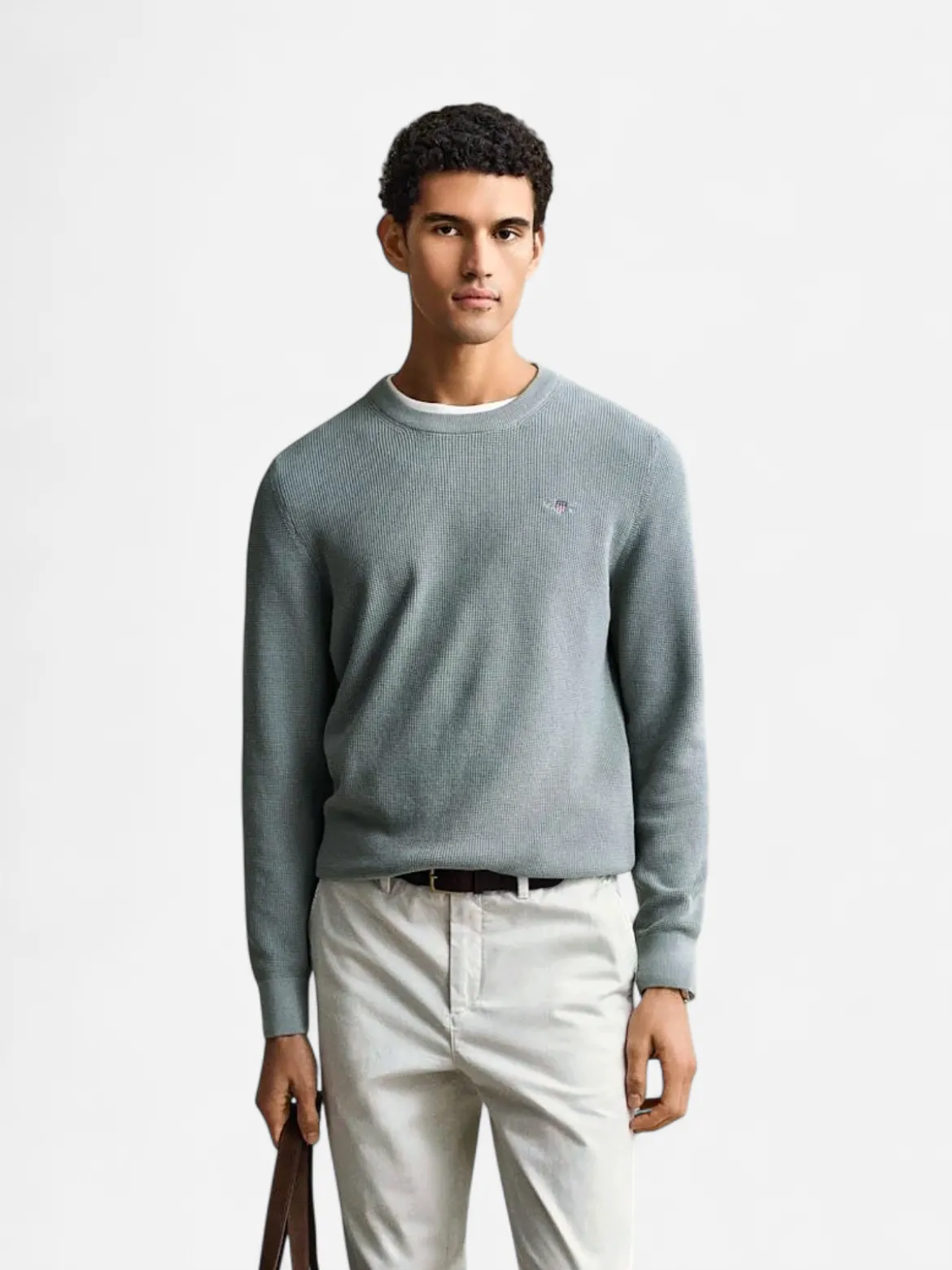 Gant miesten neulepusero Micro Textured Cotton C-Neck, vihreä