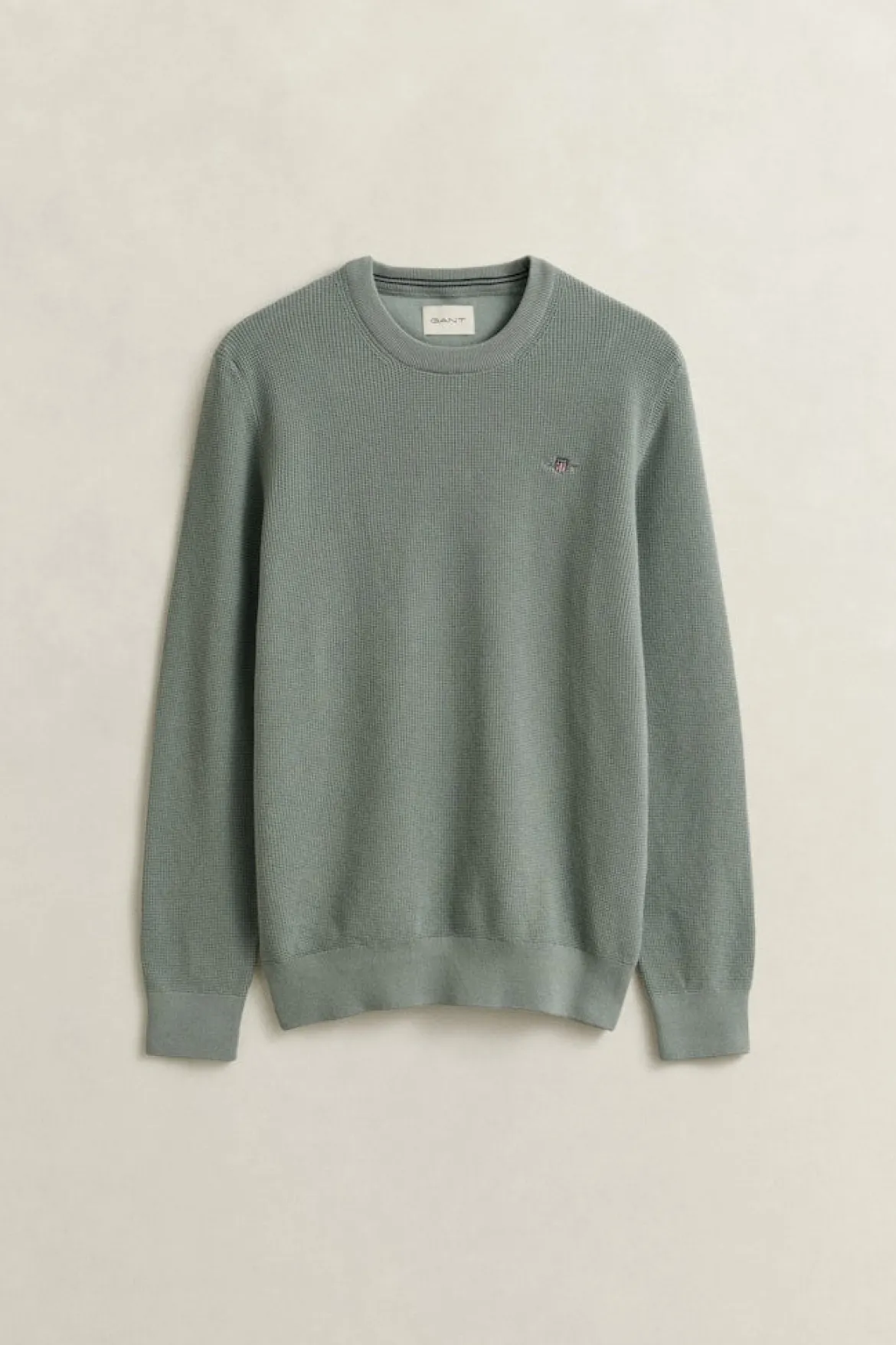 Gant miesten neulepusero Micro Textured Cotton C-Neck, vihreä