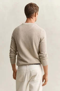 Gant miesten neulepusero Micro Textured C-Neck, kerma