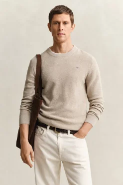 Gant miesten neulepusero Micro Textured C-Neck, kerma