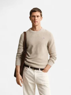 Gant miesten neulepusero Micro Textured C-Neck, kerma