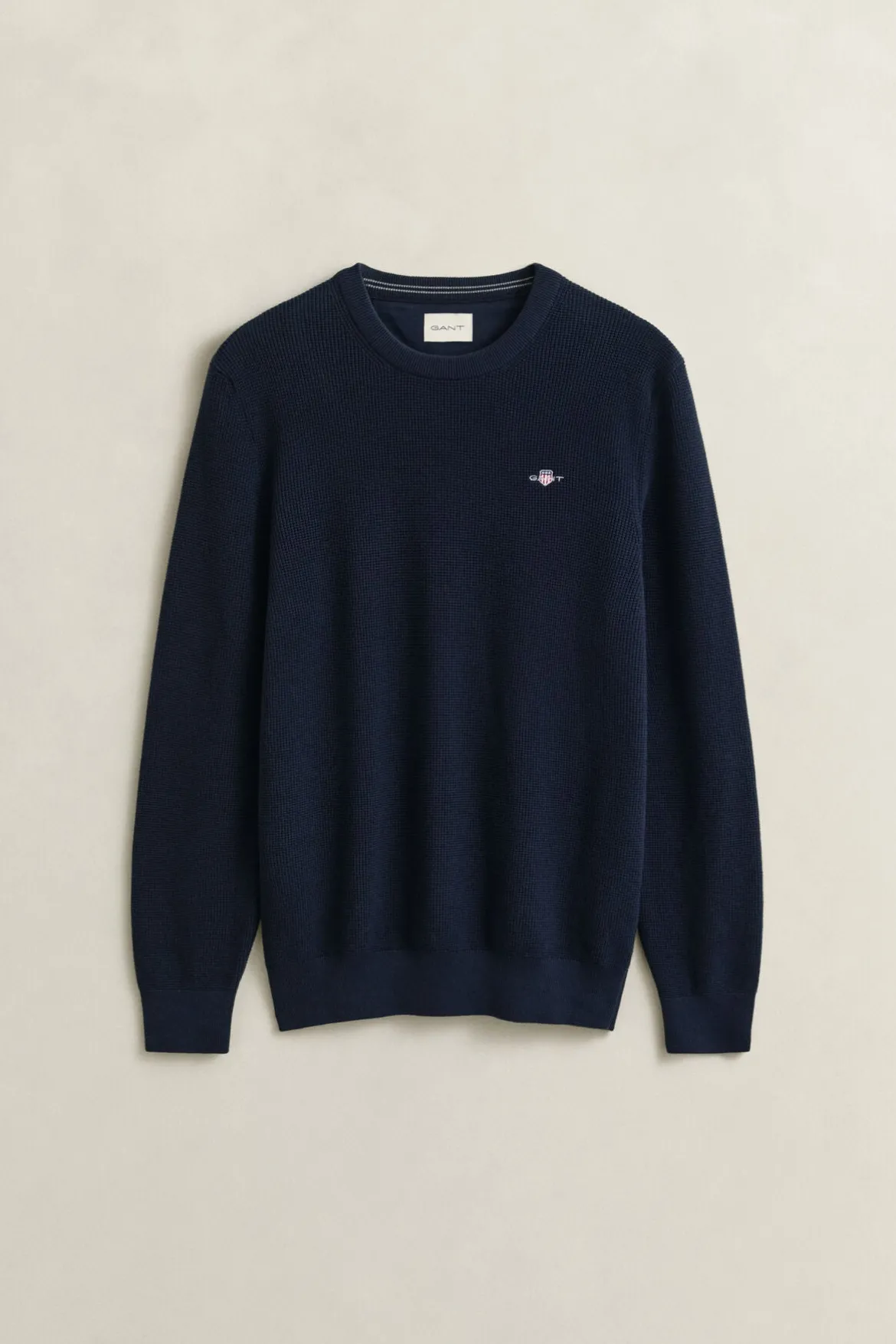 Gant miesten neulepusero Micro Textured Cotton C-Neck, tummansininen