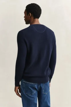 Gant miesten neulepusero Micro Textured Cotton C-Neck, tummansininen
