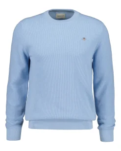 Gant miesten neulepusero Micro Textured Cotton C-Neck, vaaleansininen