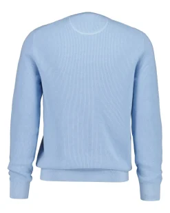 Gant miesten neulepusero Micro Textured Cotton C-Neck, vaaleansininen