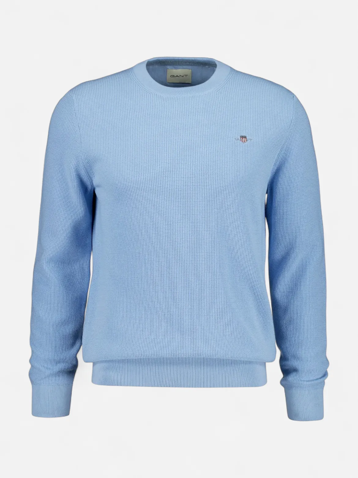 Gant miesten neulepusero Micro Textured Cotton C-Neck, vaaleansininen