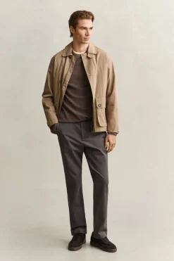 Gant miesten neulepusero Micro Textured Cotton C-Neck, vaaleanruskea