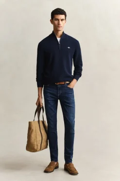 Gant miesten neulepusero Micro Textured Half Zip, tummansininen