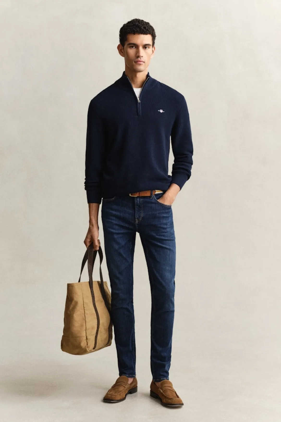 Gant miesten neulepusero Micro Textured Half Zip, tummansininen