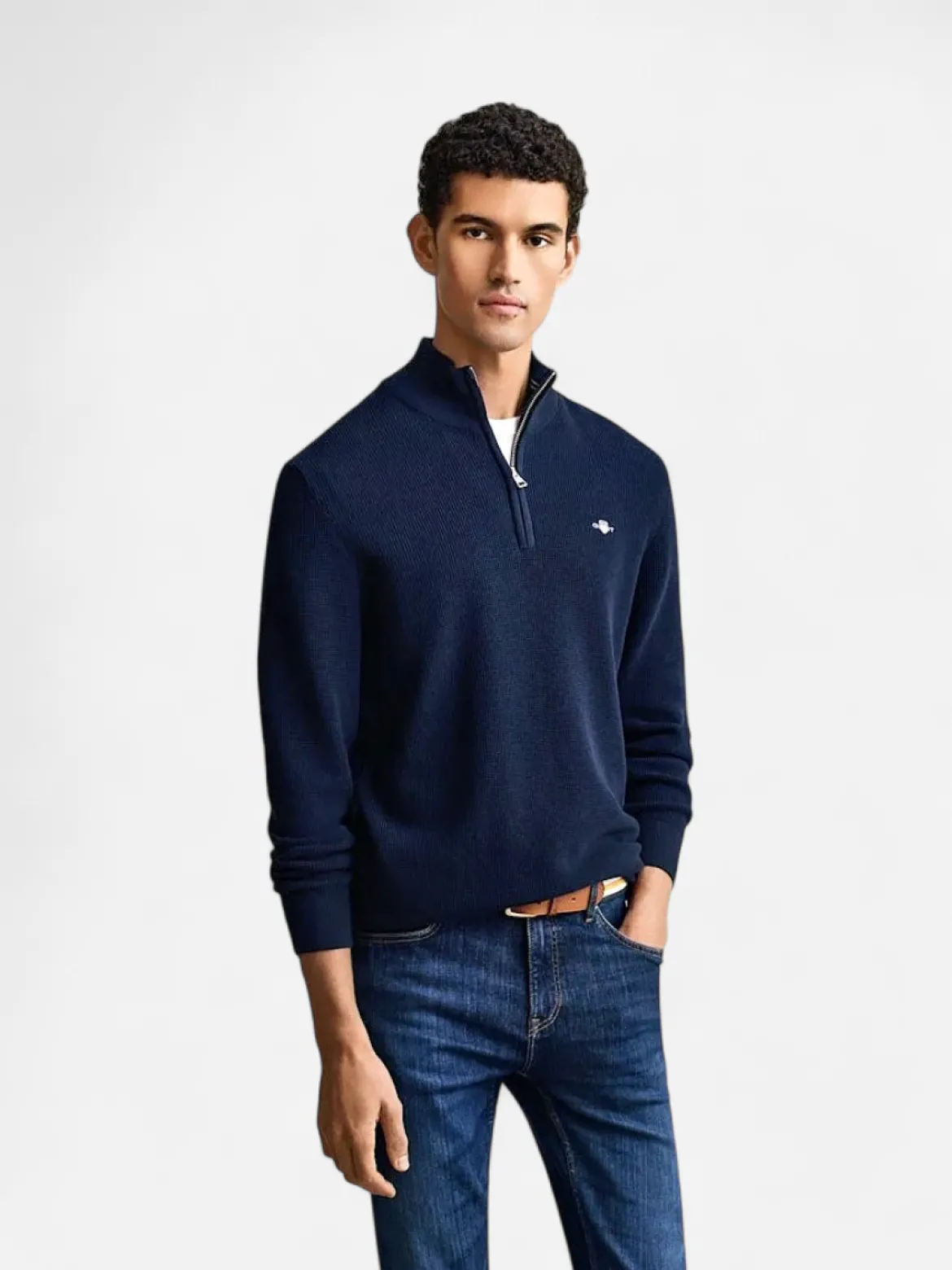 Gant miesten neulepusero Micro Textured Half Zip, tummansininen