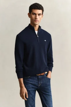 Gant miesten neulepusero Micro Textured Half Zip, tummansininen