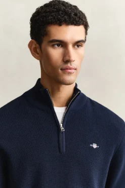 Gant miesten neulepusero Micro Textured Half Zip, tummansininen
