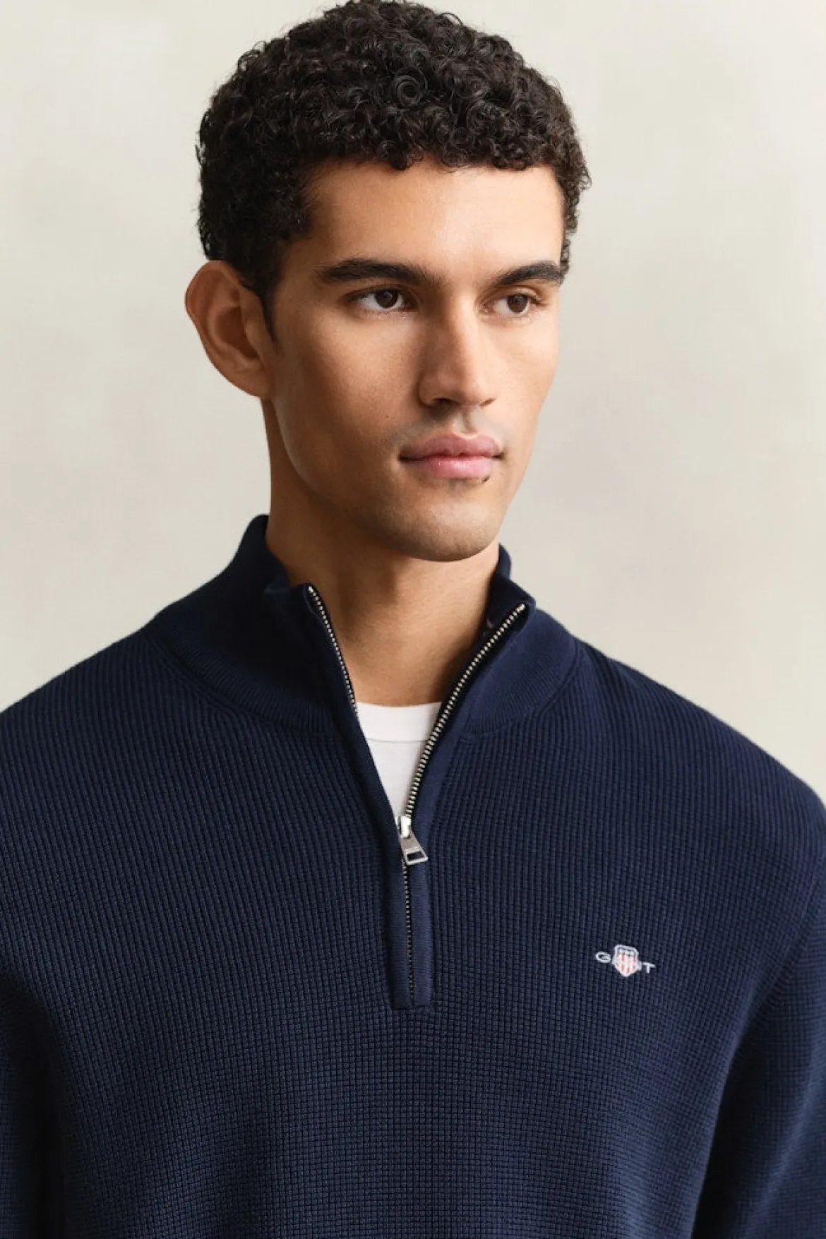 Gant miesten neulepusero Micro Textured Half Zip, tummansininen