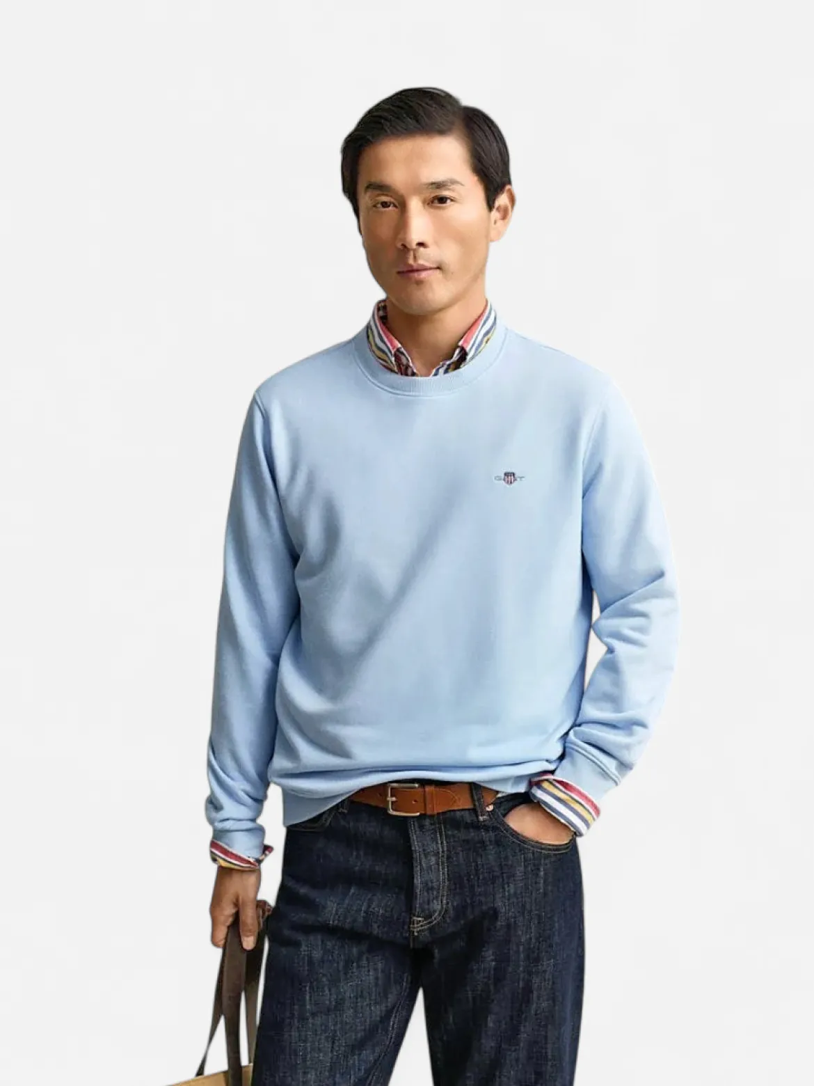 Gant miesten neulepusero Regular Shield C-Neck Sweater, vaaleansininen