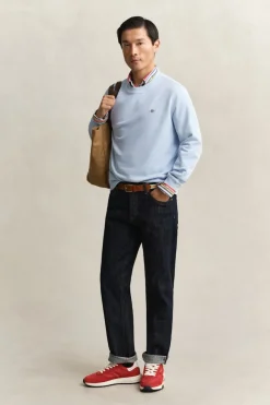 Gant miesten neulepusero Regular Shield C-Neck Sweater, vaaleansininen