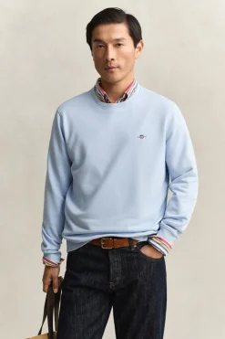Gant miesten neulepusero Regular Shield C-Neck Sweater, vaaleansininen