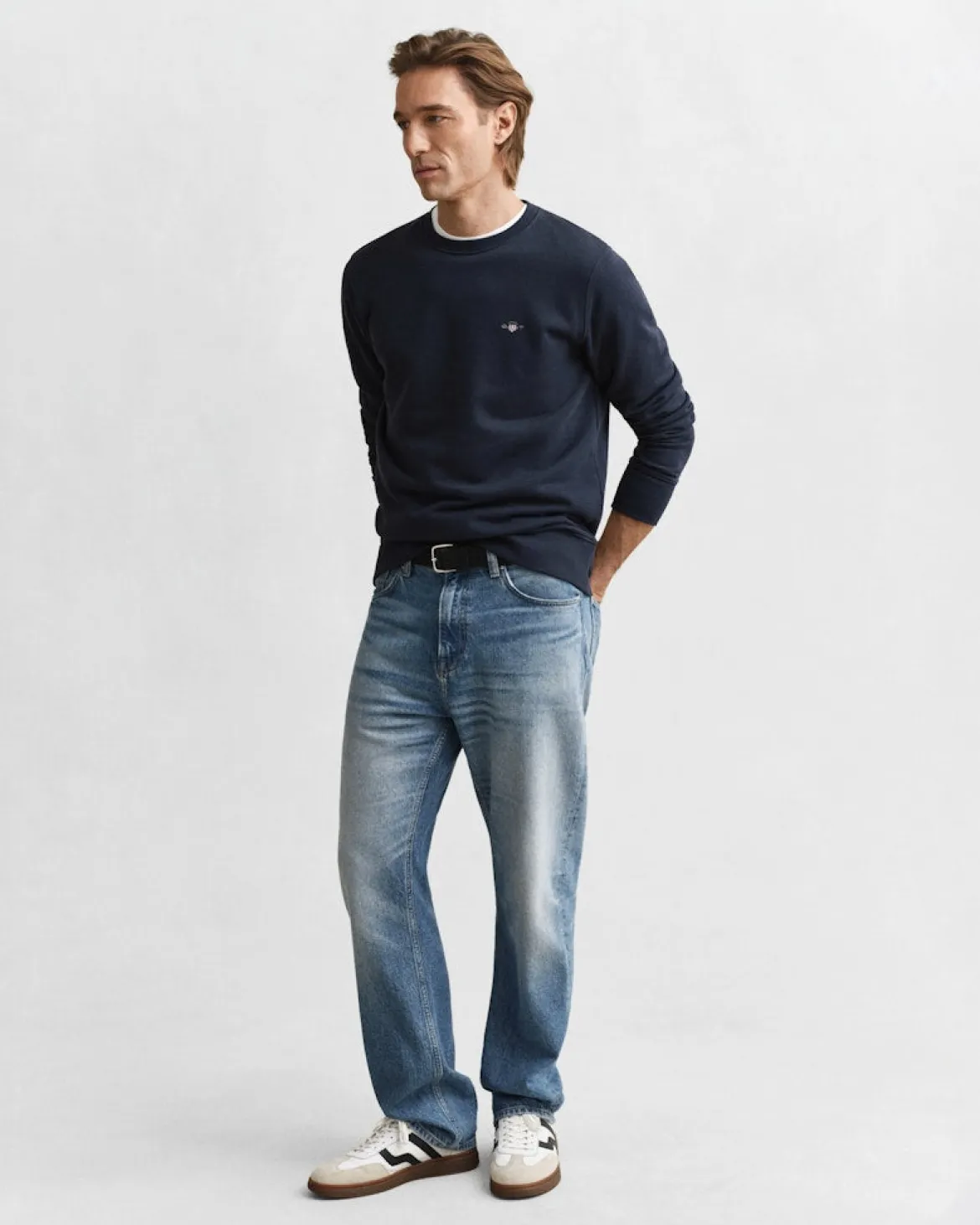 Gant miesten neulepusero Shield C-Neck, tummansininen
