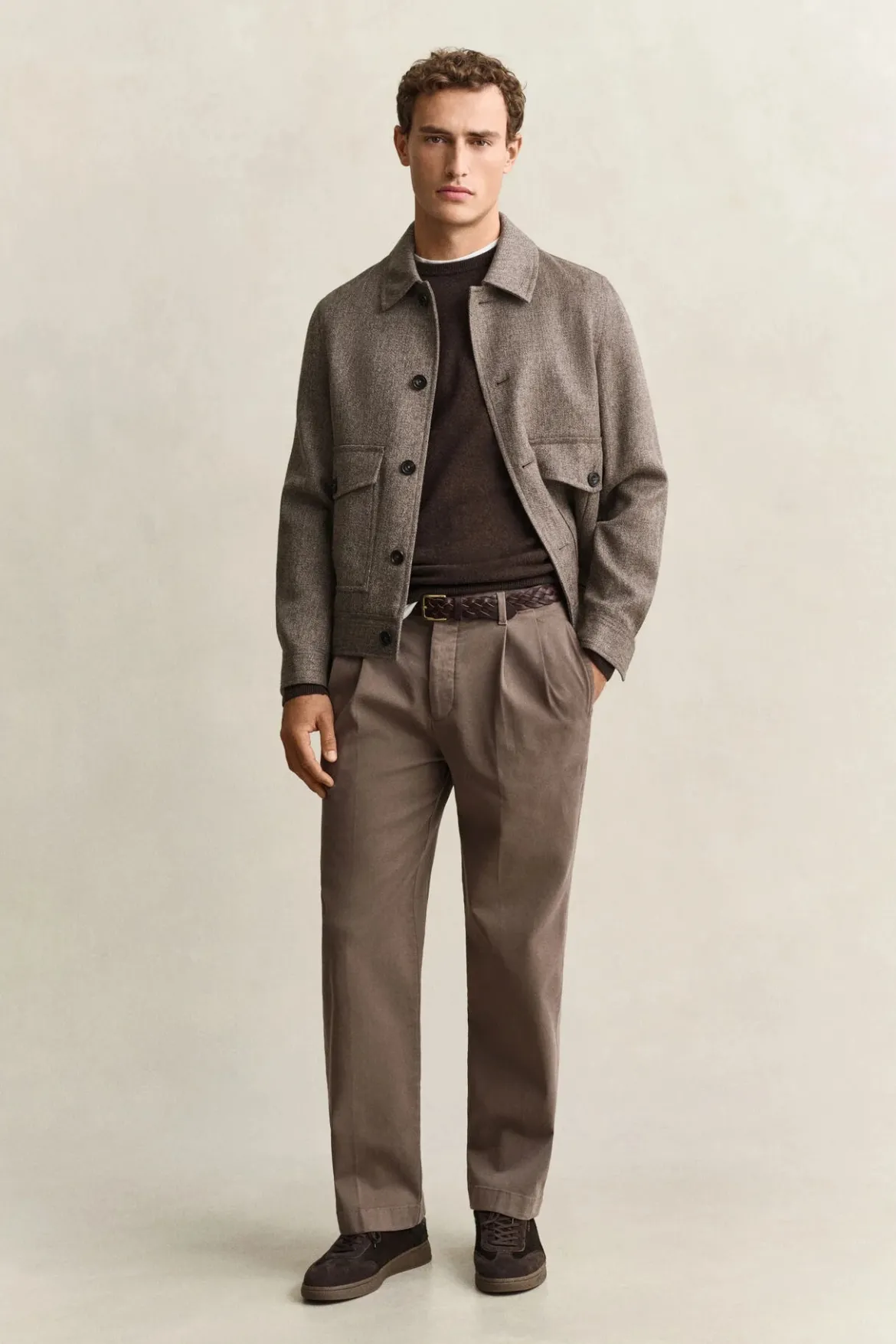 Gant miesten neulepusero Superfine Lambswool C-Neck, tummanruskea