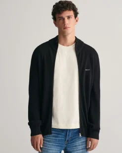 Gant miesten neuletakki K Cotton Pique Zip Cardigan, Musta