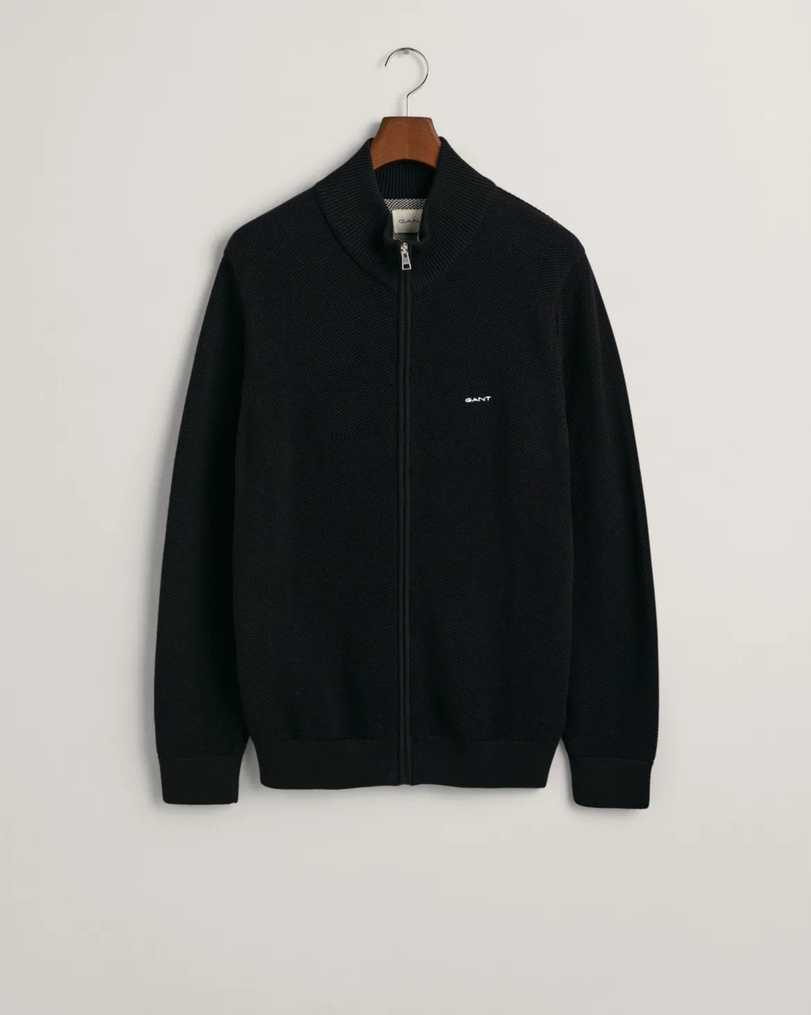 Gant miesten neuletakki K Cotton Pique Zip Cardigan, Musta