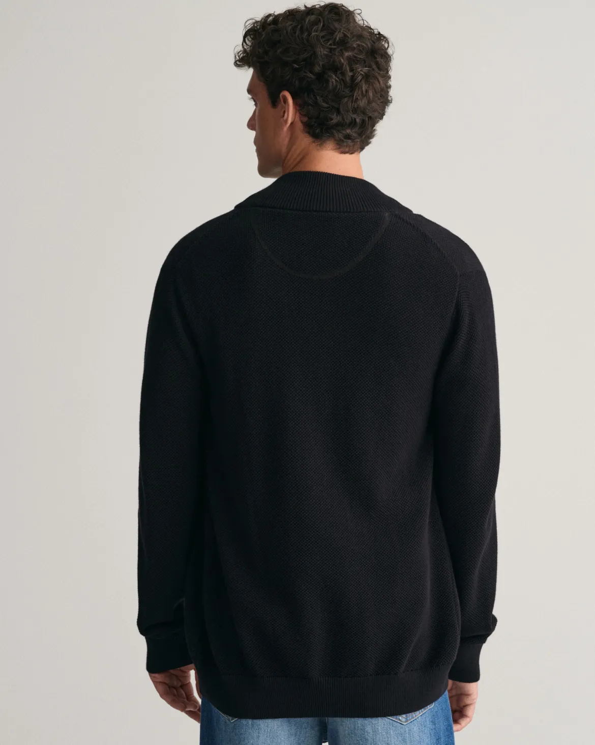 Gant miesten neuletakki K Cotton Pique Zip Cardigan, Musta