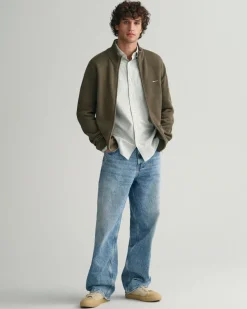 Gant miesten neuletakki K Cotton Pique Zip Cardigan, khaki