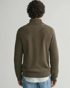 Gant miesten neuletakki K Cotton Pique Zip Cardigan, khaki