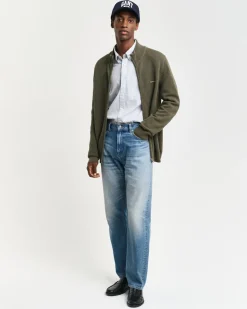Gant miesten neuletakki K Cotton Pique Zip Cardigan, khaki