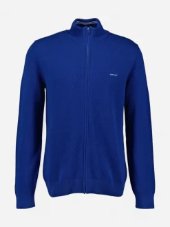 Gant miesten neuletakki K Cotton Pique Zip Cardigan, sininen