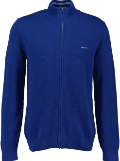 Gant miesten neuletakki K Cotton Pique Zip Cardigan, sininen