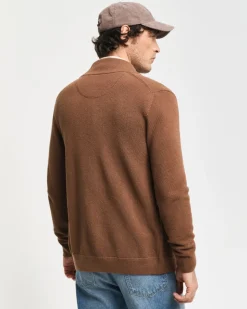 Gant miesten neuletakki K Cotton Pique Zip Cardigan, harmaanruskea